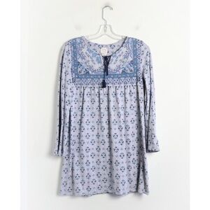 Lucky Brand cotton tunic dress long sleeve mini floral print boho country chic S